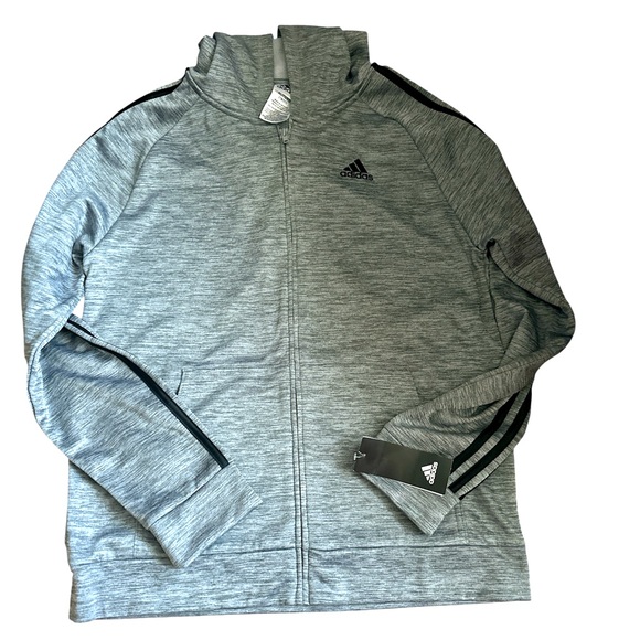 Adidas Boys size XL Heather Gray Track Jacket with Black Stripes NEW - Picture 1 of 2